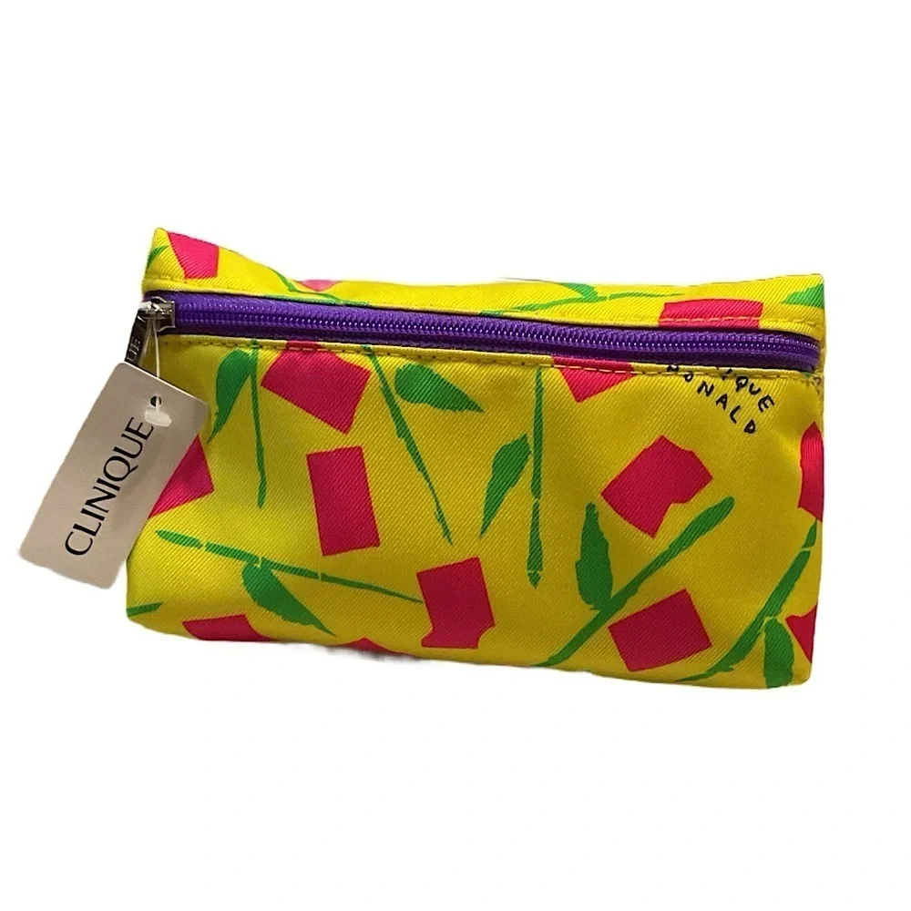 Clinique Donald X Vibrant Yellow Cosmetic Pouch NWT floral